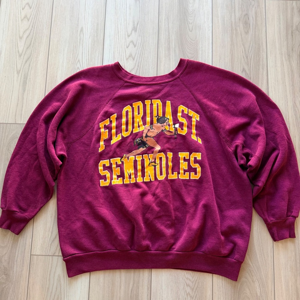 1960s Vintage Florida St Seminoles Sweatshirt Mens XL Burgundy Running Graphic